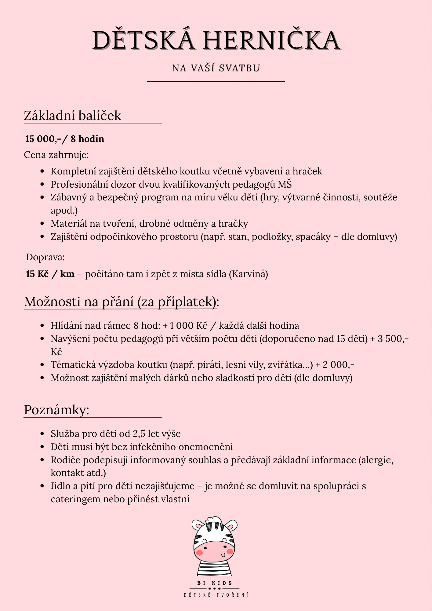 Ceník - dětská herna